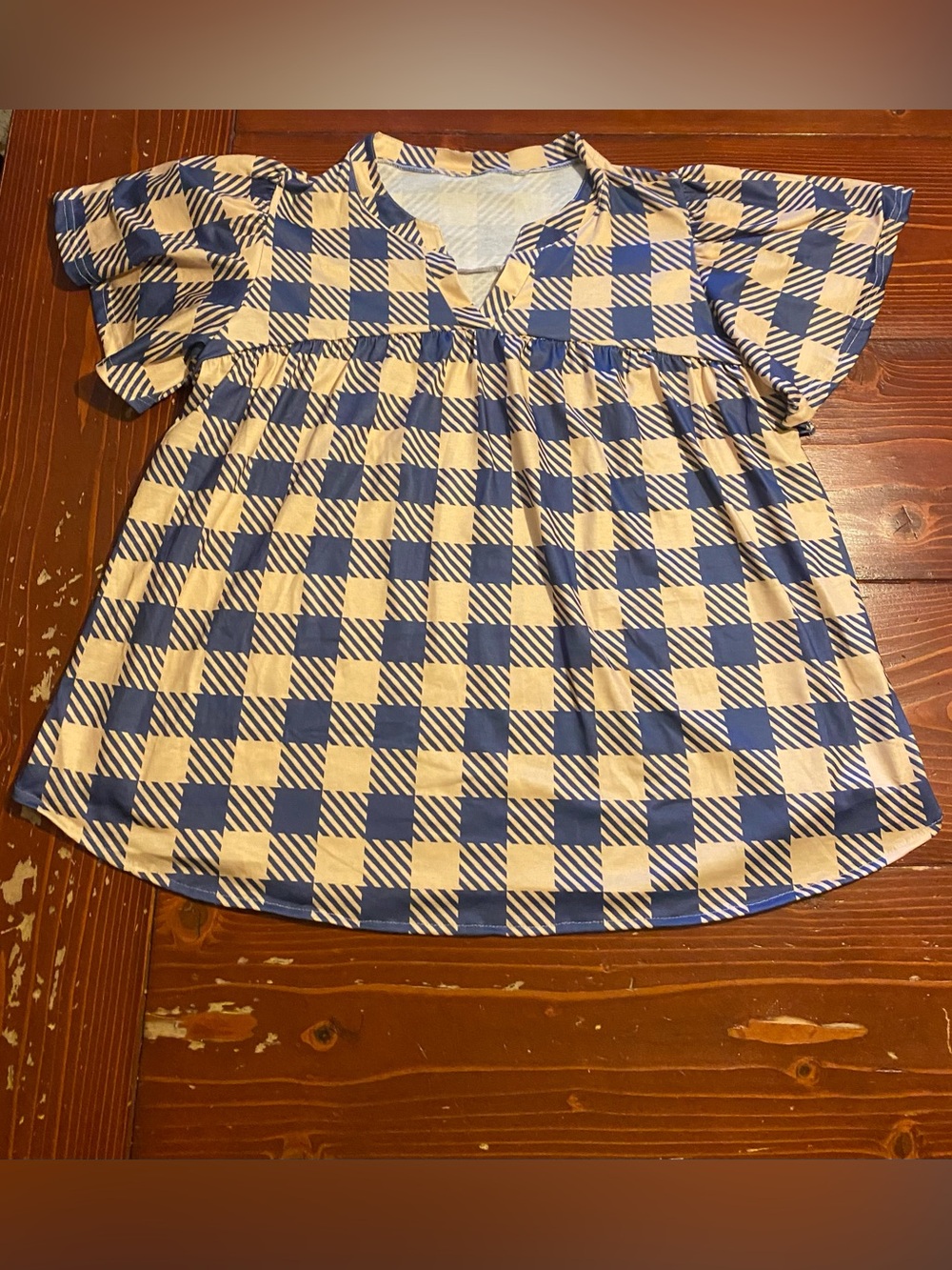 Plaid Flutter Sleeve Blouse - Picture 2 of 3